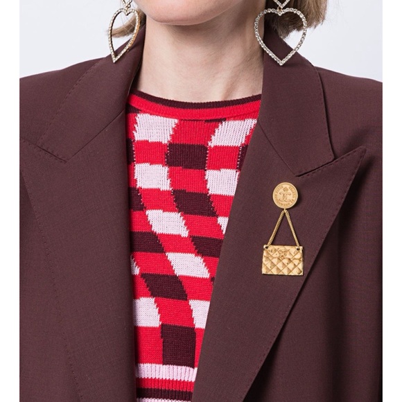 CHANEL CC Vintage Quilted Bag Motif Brooch Pin 24k Gold Plated 93P - Picture 2 of 6